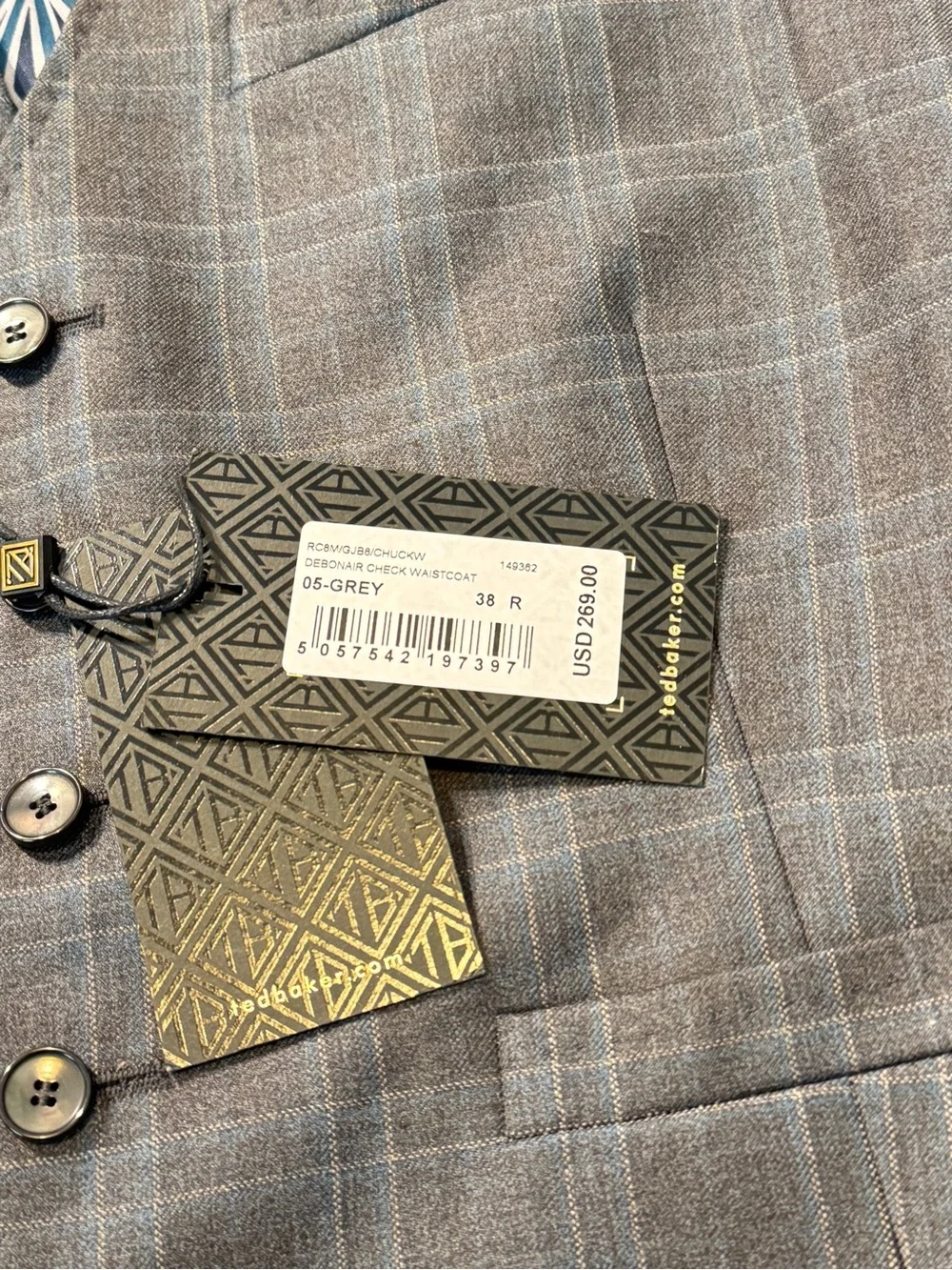 NWT Ted Baker Men's Waistcoats vests Plaid Dress Vest Size 38R